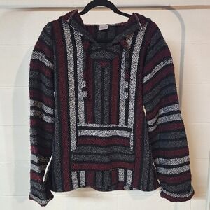 Baja Hoodie Pullover Striped‎ Festival Unisex Sz L Surfwear Streetwear Bohemian